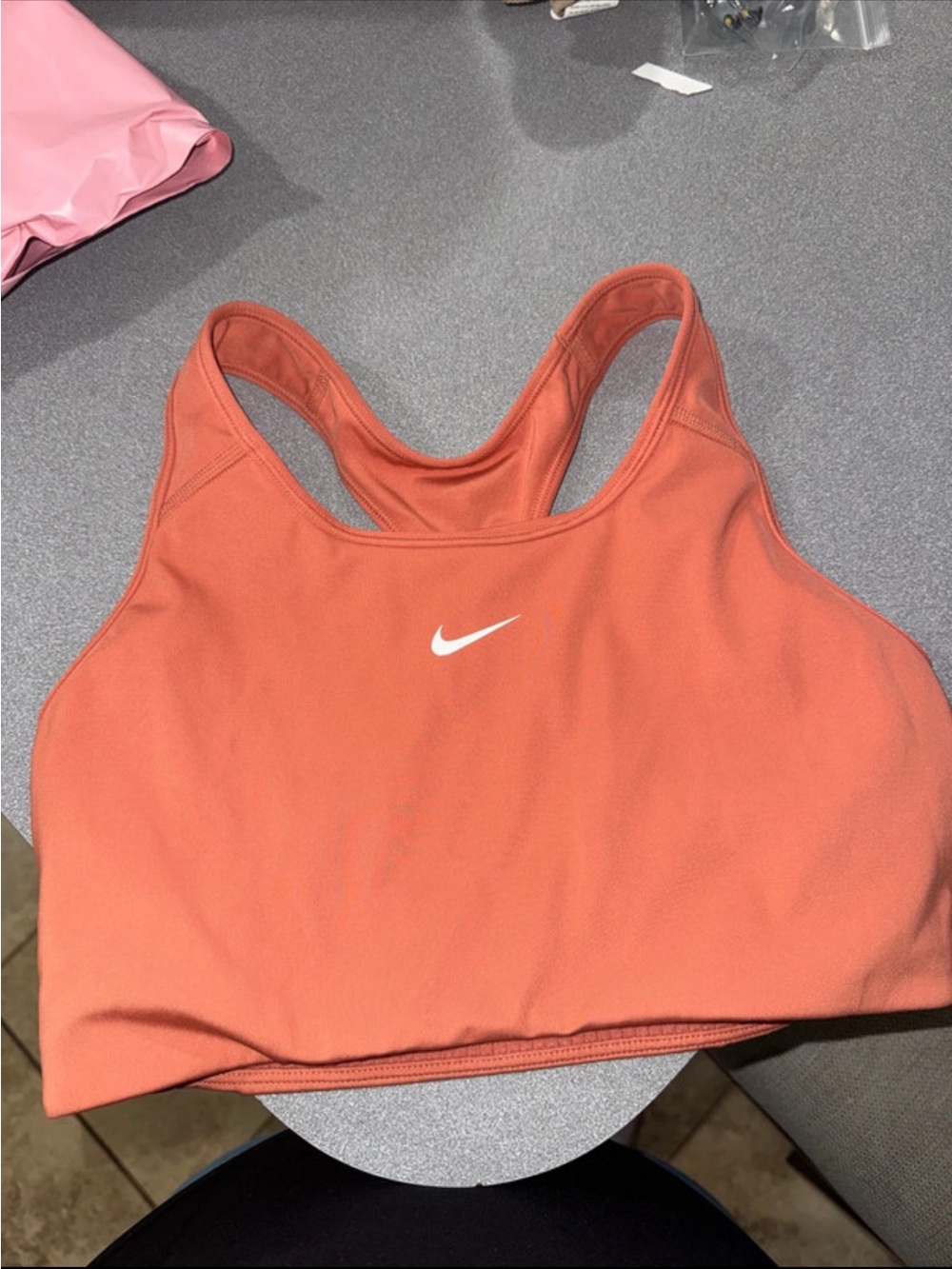 Nike Coral Racerback Sports Bra with White Swoosh
